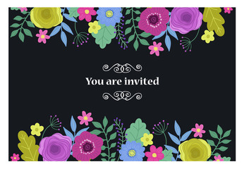 Invitation cards design with beautiful floral decoration. Vector illustration