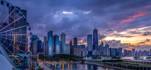 Fotobehang Chicago Zonsondergang aan de oever van het meer