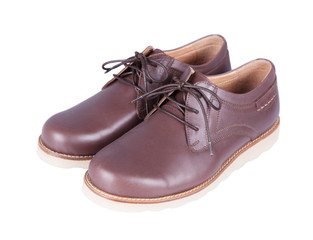 Brown leather men's shoes isolated on white background