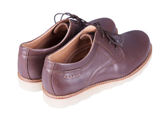 Brown leather men's shoes isolated on white background