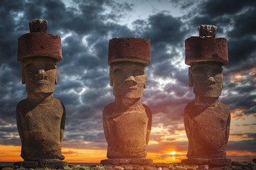 statue on Easter Island or Rapa Nui in the southeastern Pacific