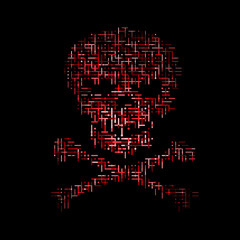Generative human skull shape background. Vector illustration. Concept of network security, cyber attack, computer virus, ransomware