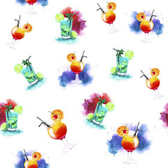 watercolor coctail seamless pattern on white background - 167807068