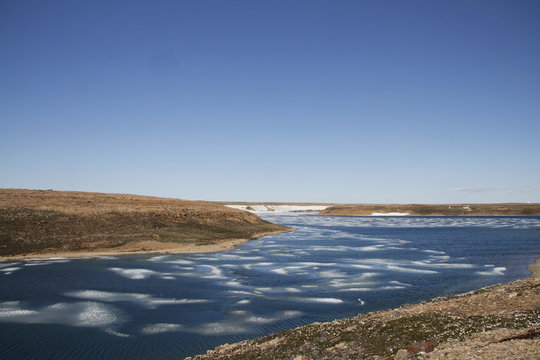 Summer Colours In The High Arctic With Ice In The Bay, Cambridge Bay Nunavut