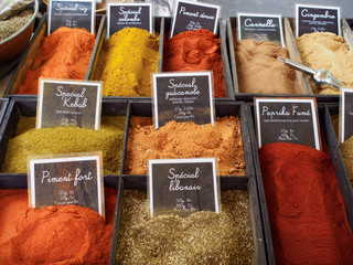 Spices at street market in Arles, France