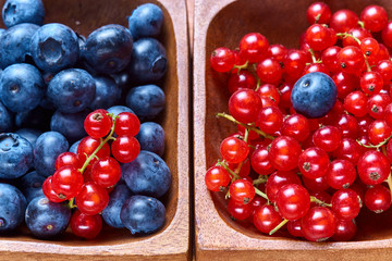 Blueberries and red currants, rustic.