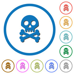 Skull with bones icons with shadows and outlines