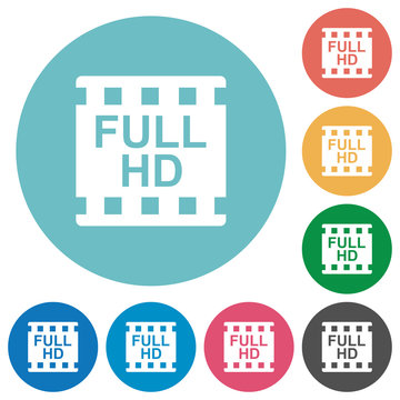 Full HD movie format flat round icons