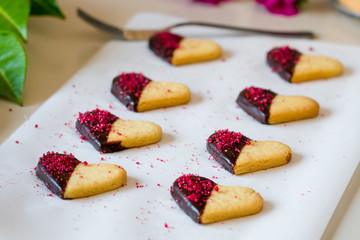Heart shaped cookies with chocolate 