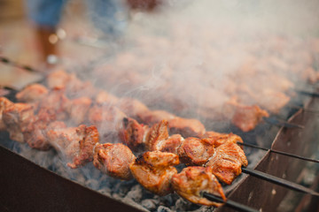 Barbeque sticks with meat