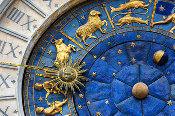 Medieval clock with Zodiac and astrology signs in Venice, Italy