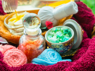Close up,The accessories of spa scrub for skin healthy