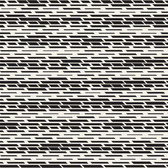 Black and White Irregular Dashed Lines Pattern. Modern Abstract Vector Seamless Background. Stylish Chaotic Stripes Mosaic