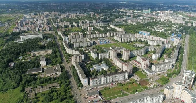 A typical Russian city. A view from the height of a bird fly.