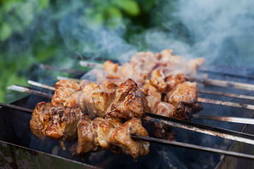 The shish kebab is fried on the grill