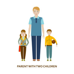 Fototapeta premium Parent with two children. Cartoon vector illustration