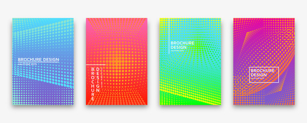Brochure design with halftone dots and neon gradients. Vector illustration.