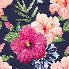 Watercolor tropical hibiscus pattern