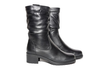 Women's leather black boots