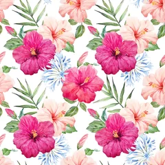 Wallpaper murals Hibiscus Watercolor tropical hibiscus pattern