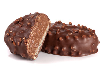 chocolate candy with cream filling isolated on white background