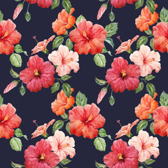 Watercolor tropical hibiscus pattern