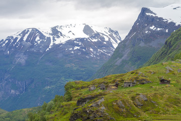 Colorful lonely Norwegian houses