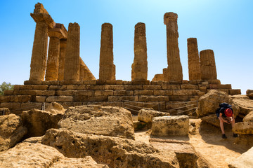 Fototapeta na wymiar Agrigento, Italy - Tempio di Hera. Valley of the Temples is an archaeological site in Agrigento (ancient Greek Akragas), Sicily, southern Italy. 