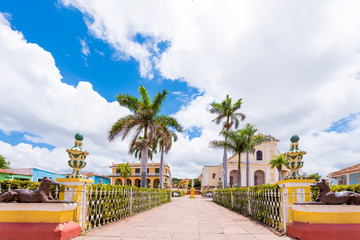 View to the city's main square, Trinidad, Sancti Spiritus, Cuba. Copy space for text.