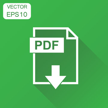 PDF icon. Business concept pdf format pictogram. Vector illustration on green background with long shadow.