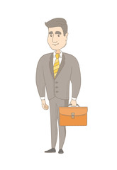 Caucasian businessman holding a briefcase. Full length of young smiling businessman with a briefcase. Vector sketch cartoon illustration isolated on white background.