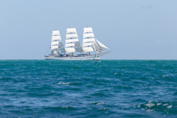 Fototapeta na wymiar Sailing ship floating in Black sea