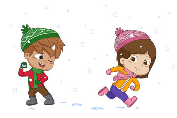 kid playing snow with friends.vector and illustration.