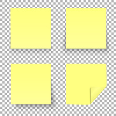Yellow sticky notes isolated on transparent background. Vector illustration