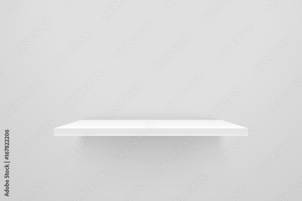 Poster white empty shelf on white wall. vector mockup