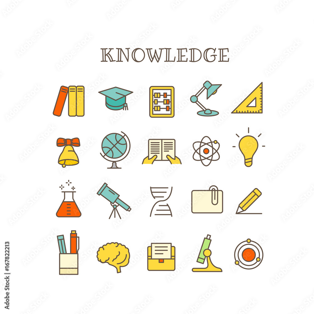 Poster Different knowledge thin line color icons vector set