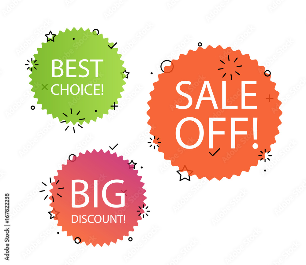 Aufkleber different shopping tags vector set. banners collection isolated on white