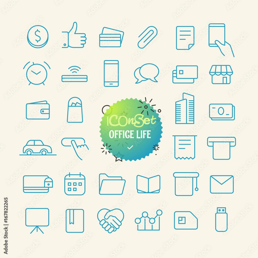 Poster Outline icon set. Web and mobile app thin line icons. Office life
