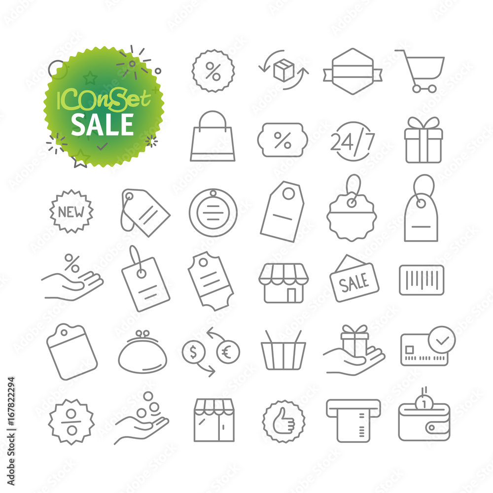 Poster outline icon set. web and mobile app thin line icons. sale and discount