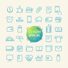 Outline icon set. Web and mobile app thin line icons. Office life