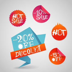 Color polygonal origami shopping banners. Discount banner