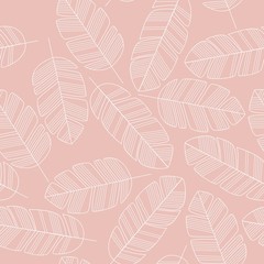 Seamless pattern with white leaves on pink background