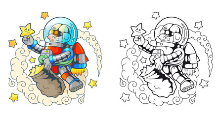 Obraz na płótnie Canvas Cartoon funny astronaut collects stars 
