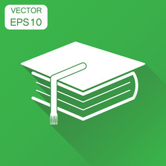 Education book icon. Business concept book pictogram. Vector illustration on green background with long shadow.