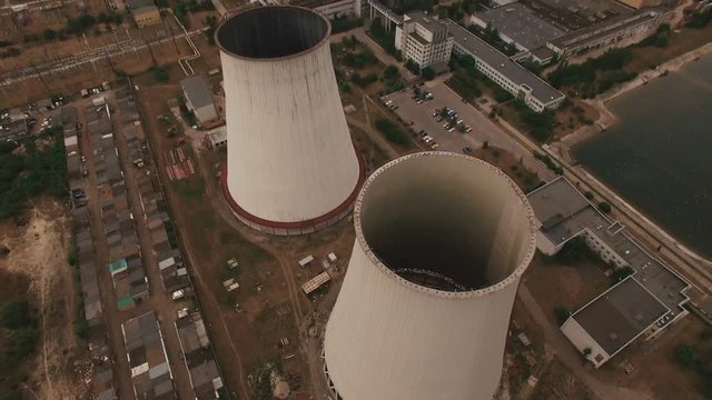 Old thermal power station creating pollution aerial