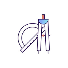Ruler with compass icon. School Geometry Equipment.