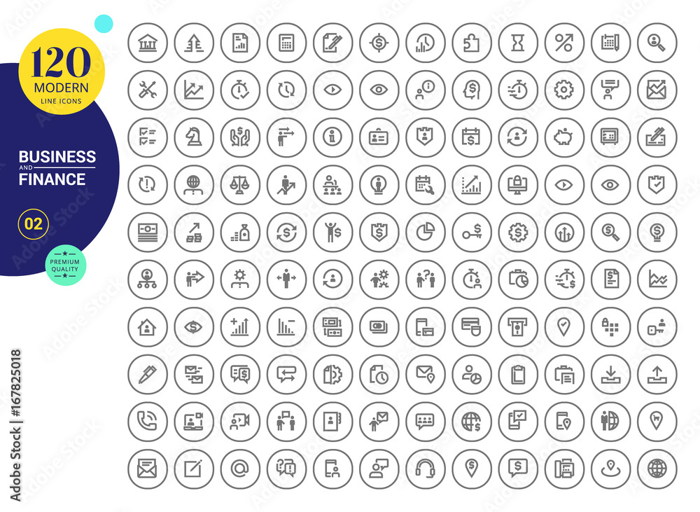 Poster business and finance line icons collection. outline concept icons for web and app design and develop