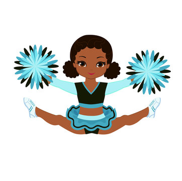 Cheerleader in turquoise uniform with Pom Poms. Vector illustration isolated on white background.