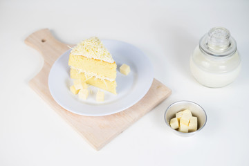 a piece of cheese cake slice on a white plate
