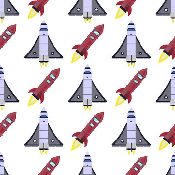 Rocket space technology ship launch cartoon seamless pattern background design vector illustration